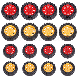 Fingerinspire 16pcs 4 styles roue de jouet en plastique, avec les accessoires en caoutchouc, couleur mixte, 30.5~37.5x13~17mm, Trou: 1.8mm, 4 pièces / style
