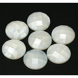 Cabochons en acrylique avec strass de taiwan, dos plat et à facettes, demi-rond / dôme, blanc, 20x6mm
