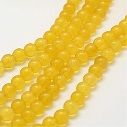 Chapelets de perles de jade blanche naturelle, teints et chauffée, ronde, jaune, 8mm, Trou: 1mm, Environ 48~50 pcs/chapelet, 14.5 pouce (37 cm)