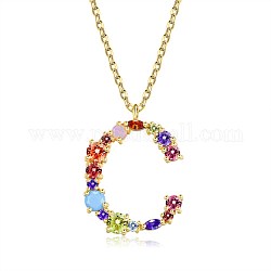 Ожерелье с кулоном из кубического циркония, начальные ожерелья, с кабельными цепями, буква С, красочный, золотые, 15-3/4 дюйм (40 см)