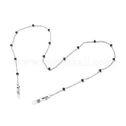 Cable de cadena de collares 304 acero inoxidable, con cuentas de esmalte, cadenas de gafas, color acero inoxidable, negro, 27.95 pulgada (71 cm)