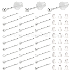 Pandahall Elite 30 шт. 925 серебряные круглые серьги-гвоздики с шариками, со штампом s925 и 30 пластиковыми ушными гайками, серебряные, 2 мм, штифты : 0.8 мм