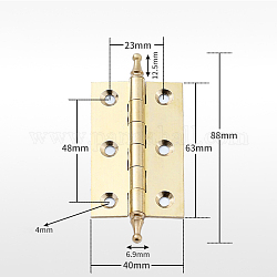 Bisagra de latón, accesorios para puertas de armarios y mesas, la luz de oro, 88x40x1.6mm, agujero: 4 mm