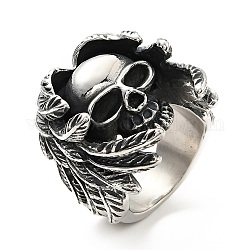 316 anillo de acero inoxidable, anillo de dedo para hombres mujeres, cráneo, tema de halloween, plata antigua, tamaño de 8, 6.2~14mm, diámetro interior: 17.8 mm
