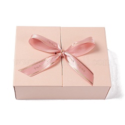 Scatola di imballaggio di carta, confezione regalo per festa di nozze, con nastro, rettangolo, roso, 20x15x7.1 centimetro; diametro interno: 19.2x14.2cm