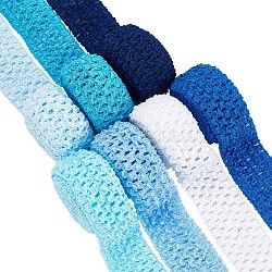BENECREAT 14M 7 Style Blue Series Elastic Crochet Headband Ribbon, for Hair Bow Accessories, Gift Wrapping, Mixed Color, 40~45x1.5~2mm, 2m/style