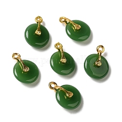 Glass Pendants, with Golden Alloy Finding, Donut/Pi Disc Charm, Dark Green, 17x12x6~7mm, Hole: 1.5mm