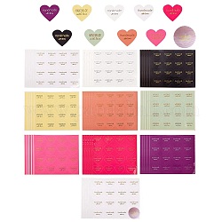 10 colori adesivi di tenuta di San Valentino, etichetta adesivi per foto paster, per il regalo di imballaggio, cuore con la parola fatto a mano con amore, colore misto, 28x32mm, 24 pz / colore, 240 pc / set