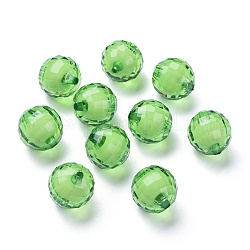 Transparent Acrylic Beads, Bead in Bead, Faceted, Round, Lime Green, 20mm, Hole: 2mm, about 110pcs/500g