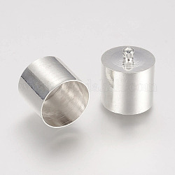 Brass Cord Ends, End Caps, Silver Color Plated, 14x10mm, Hole: 1mm, Inner Diameter: 9mm