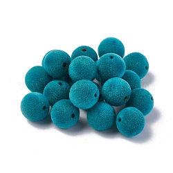 Perles acryliques flocky, ronde, turquoise foncé, 10mm, Trou: 2mm