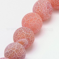 Natural Crackle Agate Beads Strands, Dyed, Round, Grade A, Indian Red, 6mm, Hole: 1mm, about 63pcs/strand, 15.5