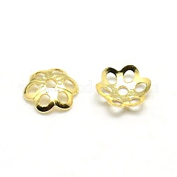 6 -petal Messing kleine Blume Perlkappen, ausgefallene Perlenkappen, golden, 5x1 mm, Bohrung: 1 mm