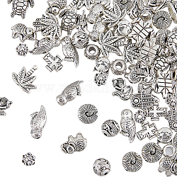 Hobbiesay 160 Stück, 16 Stile, lose Abstandshalter-Perlen, Elefant, Katze, Vogel, Perlen, Legierung, Antik-Silber, Abstandshalter-Perlen, tibetischer Stil, Röhre, stapelbare Perlen für die Herstellung von Halsketten, Armbändern, Ohrringen