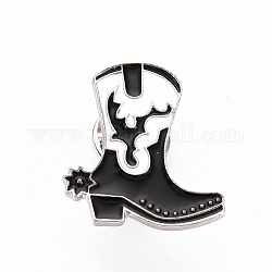 Rack Plating Alloy Enamel Brooches, Enamel Pins, with Brass Butterfly Clutches, Boot, Cadmium Free & Nickel Free & Lead Free, Platinum, Black, 25.5x23mm, Pin: 1mm