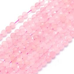 Natural Rose Quartz Beads Strands, Faceted, Round,  4mm, Hole: 0.8mm, about 95pcs/strand, 15.35 inch(39cm)