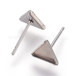 Accessoires de puces d'oreilles en 304 acier inoxydable, triangle, couleur inoxydable, Plateau: 8x7 mm, 12.5x8mm, pin: 0.7 mm