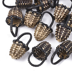 手作りリードケーン/ラタン編みペンダント  わらのイヤリングやネックレスを作るための  バスケット  ブラック  35~40x18~23mm