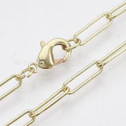 Fabricación de collar de cadena de clip de papel ovalado redondo de latón, con cierre de langosta, la luz de oro, 18.3 pulgada (46.5 cm), link: 12x3.5x0.8 mm
