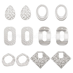 DIY Jewelry Making Finding Kit, Including 12Pcs 6 Styles 304 Stainless Steel Pendants & Linking Rings, Teardrop & Oval & Diamond & Rectangle & Wave Ring, Stainless Steel Color, 17.5~35x16.5~40x0.7~3.5mm, Hole: 0.9~1.6mm, 12Pcs/box