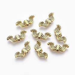 Tibetischer stil legierung perlen, Bleifrei und cadmium frei, Antik Golden Farbe, Flügel, 19x7.5x3.5 mm, Bohrung: 1.5 mm