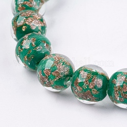 Perles vernissées de sable d'or manuelles , ronde, vert foncé, 11~12mm, Trou: 1~2mm