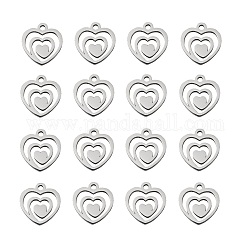 304 Stainless Steel Charms, Stamping Blank Tag, Heart with Heart, Stainless Steel Color, 13.8x12.8x1mm, Hole: 2mm