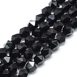 Brins de perles d'onyx noir naturel, étoiles coupées perles rondes, facette, teinte, 7.5~8x6.5~7mm, Trou: 1.5mm, Environ 46 pcs/chapelet, 15.5 pouce