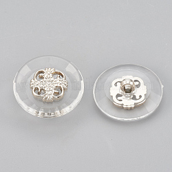 Acrylic Shank Buttons, with CCS Plastic, 1-Hole, Flat Round, Platinum, Clear, 25x9mm, Hole: 2.5mm