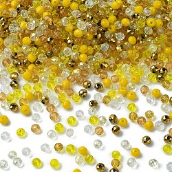 Abalorios de vidrio, estilo mezclado, rondelle facetas, amarillo, 4x3.5mm, agujero: 1 mm, aproximamente 500 unidades / bolsa