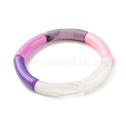 Эластичный браслет из бусин из изогнутой акриловой трубки, массивный браслет для женщин, сиреневые, внутренний диаметр: 2 дюйм (5.1 см)