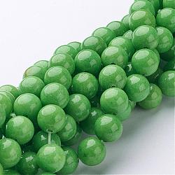 Natur Mashan Jade runde Perlen Stränge, gefärbt, hellgrün, 8 mm, Bohrung: 1 mm, ca. 51 Stk. / Strang, 15.7 Zoll