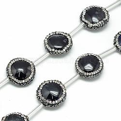 Natural Black Onyx Rhinestone Beads, Dyed, Flat Round, Black, 17~18x6mm, Hole: 1mm