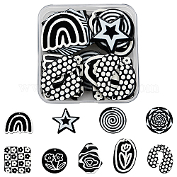 SuperZubehör 20pcs 10 Stil schwarz und weiß 3D-gedrucktes abstraktes Muster Acryl-Anhänger undurchsichtige Acryl-Anhänger mischen geformte moderne abstrakte Anhänger für Halsketten-Ohrring-Schmuckherstellung