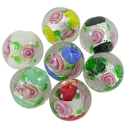 Perles en verre d'argent feuille manuelles, fleur intérieure, ronde, couleur mixte, environ 12 mm de diamètre, Trou: 2mm