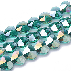 Abalorios de vidrio electroplate, color de ab chapado, facetados, corazón, verde mar claro, 10x10x6.5mm, agujero: 1 mm