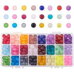 Pandahall 1 caja (aproximadamente 360 piezas) 24 colores 10 mm cuentas de vidrio esmerilado transparentes pequeñas cuentas de vidrio redondas espaciadoras sueltas para hacer joyas