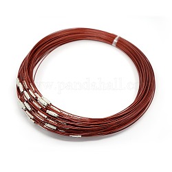 201 cordon de collier en fil d'acier inoxydable, agréable pour les bijoux DIY faisant, avec du laiton fermoir à vis, rouge foncé, 17.5 pouce, 1mm, fermoir: 12x4 mm