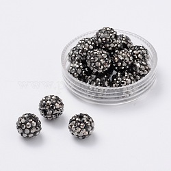 Perline palla di disco, Perline strass polimero argilla, grado a, tondo, jet ematite, PP14 (2~2.1mm), 10mm, Foro: 1.0~1.2 mm