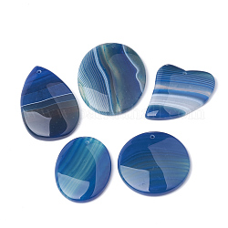 Agata rigata naturale tinta / pendenti con agata fasciati, forma misto, Blue Steel, 36~54x32~41x5~7mm, Foro: 2 mm