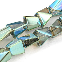 Brins de perles de verre transparentes plaquées arc-en-ciel, polygone facettes, aigue-marine, 8x7x5mm, Trou: 1mm, Environ 80 pcs/chapelet, 25.04 pouce (63.6 cm)