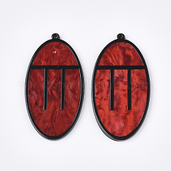 Gros pendentifs en acétate de cellulose (résine), ovale, rouge, 65.5x34x3.5mm, Trou: 2mm