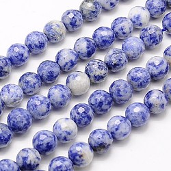 Natural Blue Spot Jasper Beads Strands, Faceted, Round, Blue, 6mm, Hole: 1mm, about 63pcs/strand, 15.55 inch