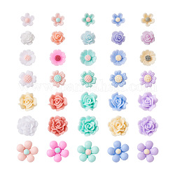 Craftdady 700Pcs 7 Styles Opaque Resin Cabochons, Flower, Mixed Color, Mixed Color, 6~13x6~13x3~6mm, 100pcs/style