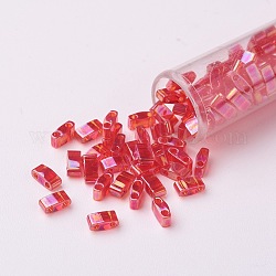 Cuentas de media tila miyuki, Abalorios de la semilla japonés, 2 agujero, (htl254) transparente rojo ab, 5x2.3x1.9mm, agujero: 0.8 mm, aproximamente 2500 unidades / bolsa, 100 g / bolsa
