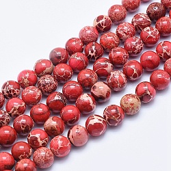 Hilos de cuentas de jaspe imperial natural, teñido, redondo, rojo, 10mm, agujero: 1 mm, aproximamente 39 pcs / cadena, 15.7 pulgada