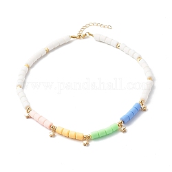 Polymer Clay Beaded Necklaces, with Star Brass Beads and Brass Spacer Beads, Colorful, 15.55 inch(39.5cm)
