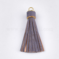 PU Leather Tassel Big Pendants Decorations, with Alloy Findings, Wood Grain, Golden, Slate Gray, 90~94x16~16.5mm, Hole: 6mm