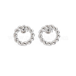 304 boucles d'oreilles clous anneau corde torsadée en acier inoxydable pour femme, couleur inoxydable, 16mm, pin: 0.7 mm