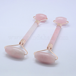 Outils de massage en quartz rose naturel, rouleaux de visage, avec les accessoires en alliage, 14.5~15.5x5.1~5.5x1.8~2 cm